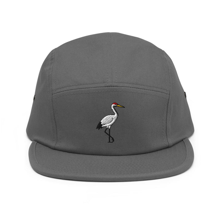 Crane Bird Embroidered 5‑Panel Cotton Camper Cap: Adjustable Fit