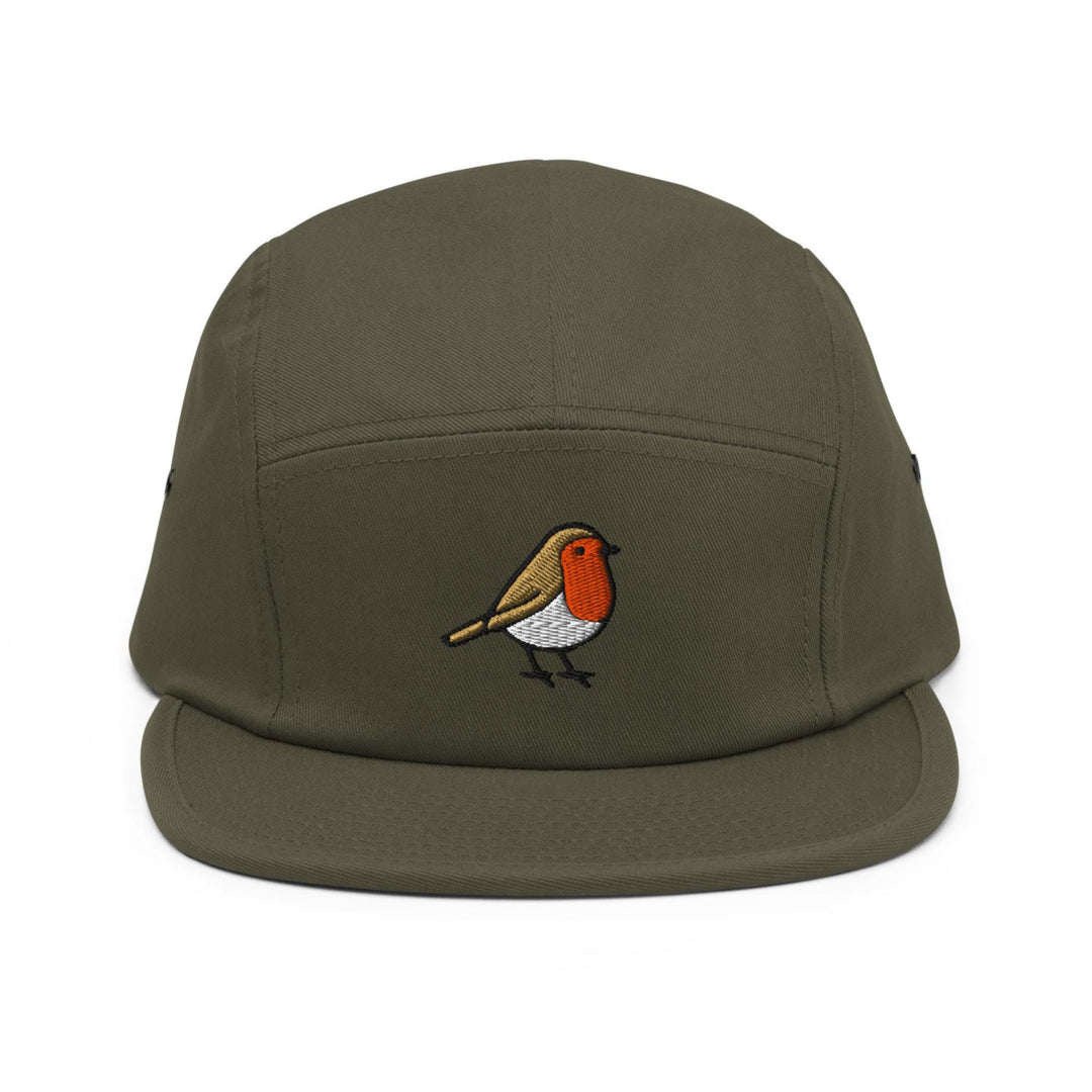 European Robin Embroidered 5‑Panel Cotton Camper Cap: Adjustable Fit