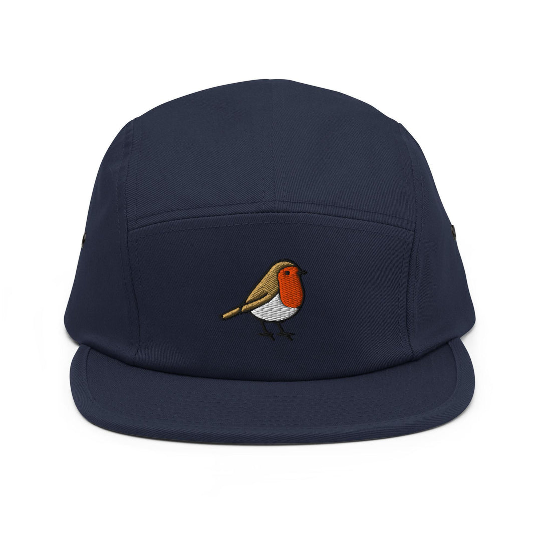 European Robin Embroidered 5‑Panel Cotton Camper Cap: Adjustable Fit