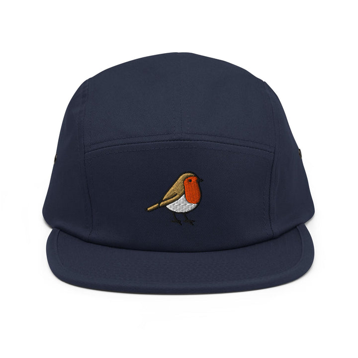 European Robin Embroidered 5‑Panel Cotton Camper Cap: Adjustable Fit