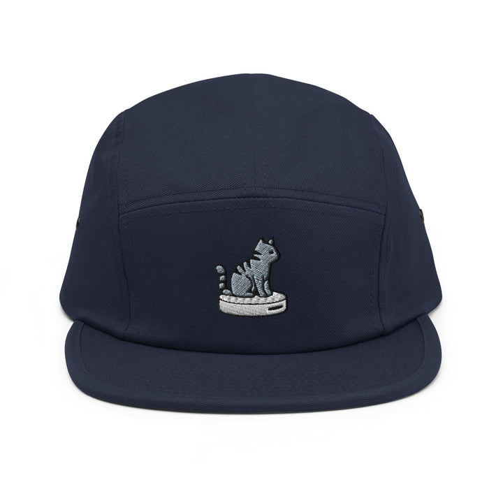 Cat on Vacuum Robot Embroidered 5‑Panel Cotton Camper Cap: Adjustable Fit