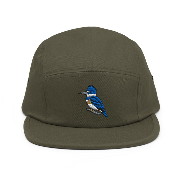 Belted Kingfisher Embroidered 5‑Panel Cotton Camper Cap: Adjustable Fit