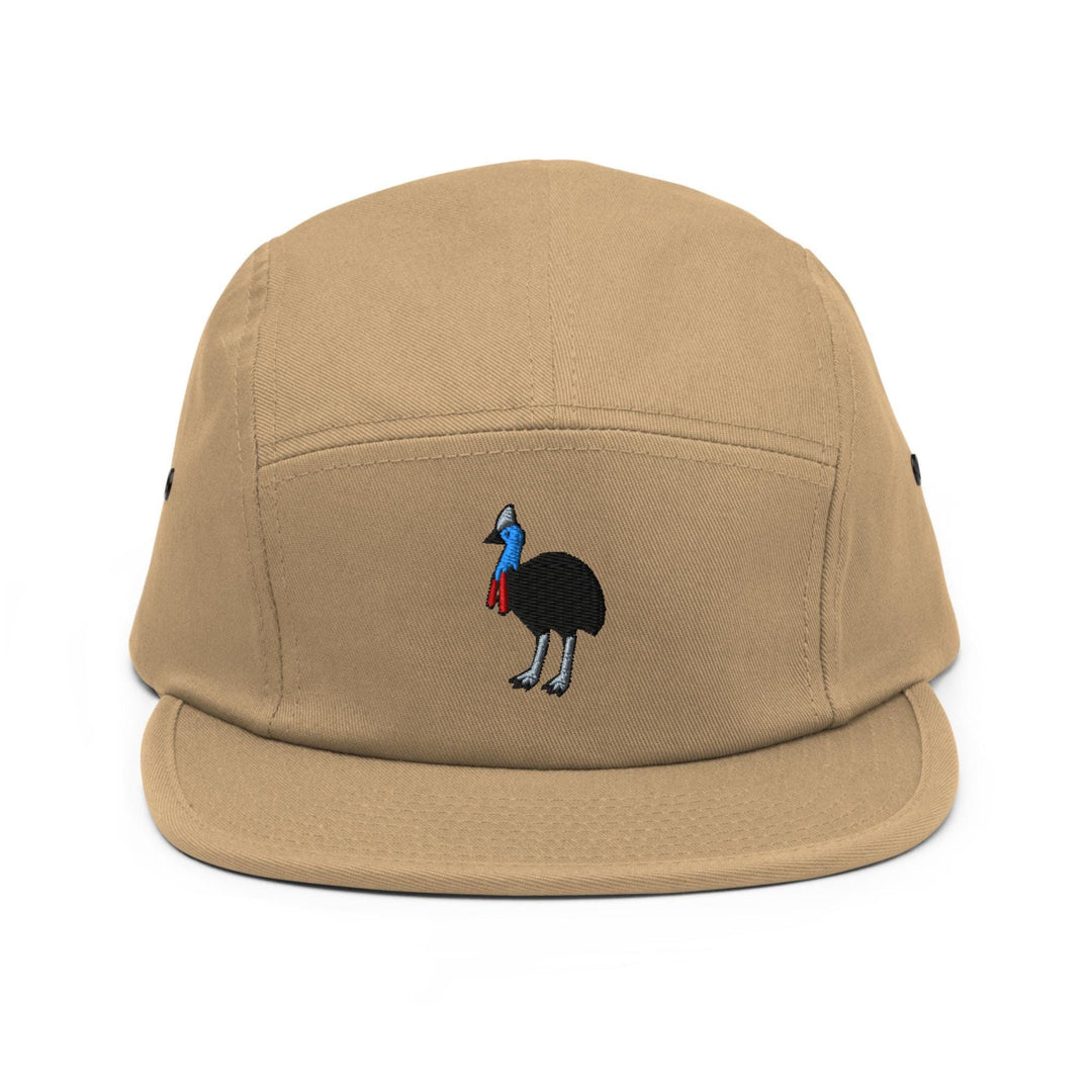 Southern Cassowary Embroidered 5‑Panel Cotton Camper Cap: Adjustable Fit