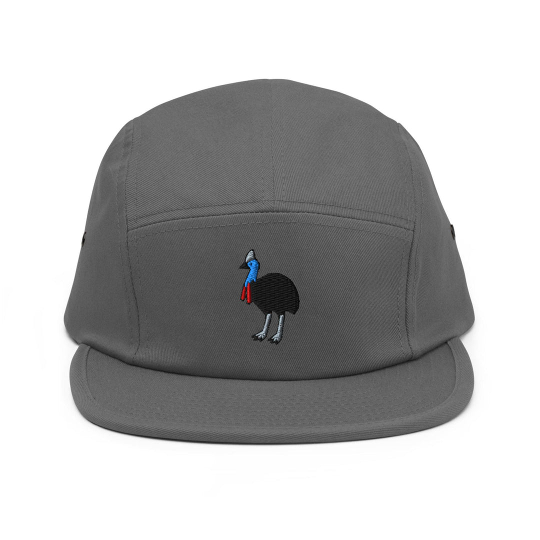 Southern Cassowary Embroidered 5‑Panel Cotton Camper Cap: Adjustable Fit