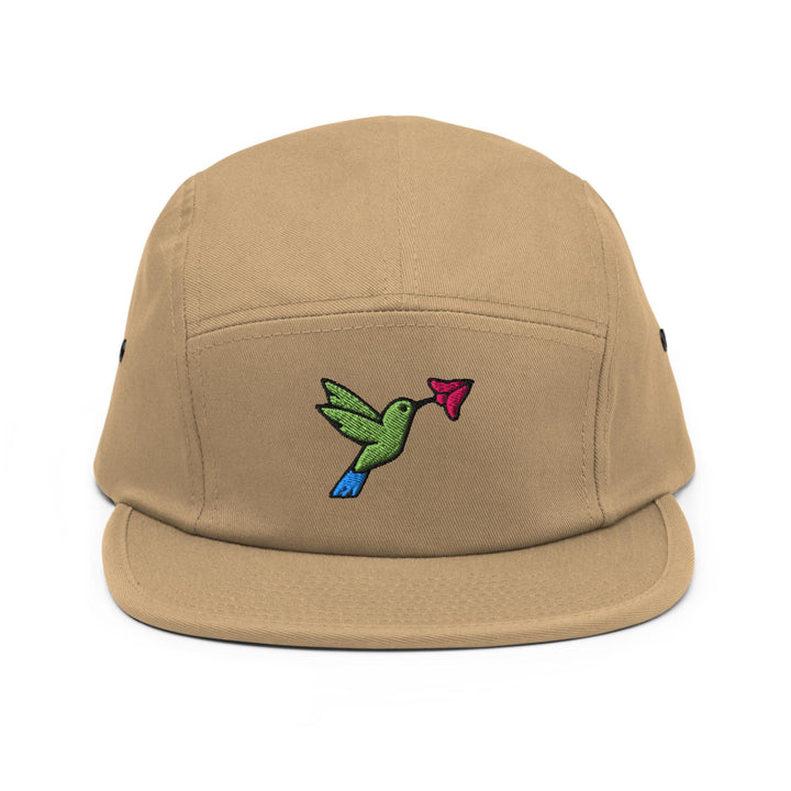 Hummingbird Embroidered 5‑Panel Cotton Camper Cap: Adjustable Fit