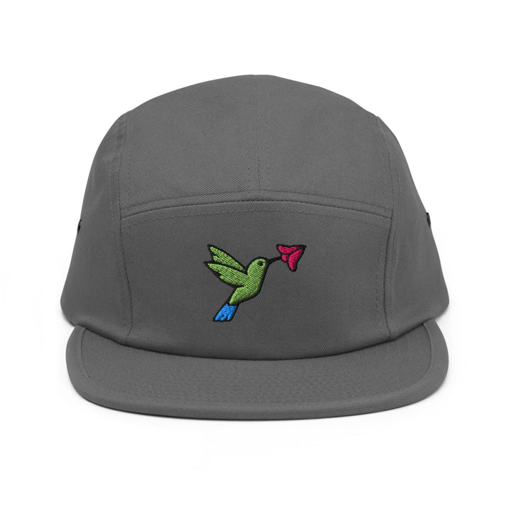 Hummingbird Embroidered 5‑Panel Cotton Camper Cap: Adjustable Fit