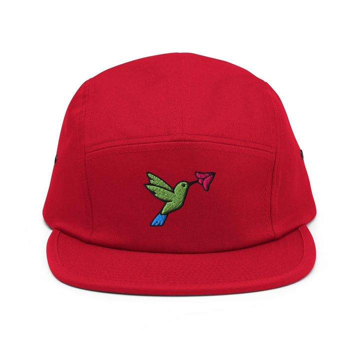 Hummingbird Embroidered 5‑Panel Cotton Camper Cap: Adjustable Fit