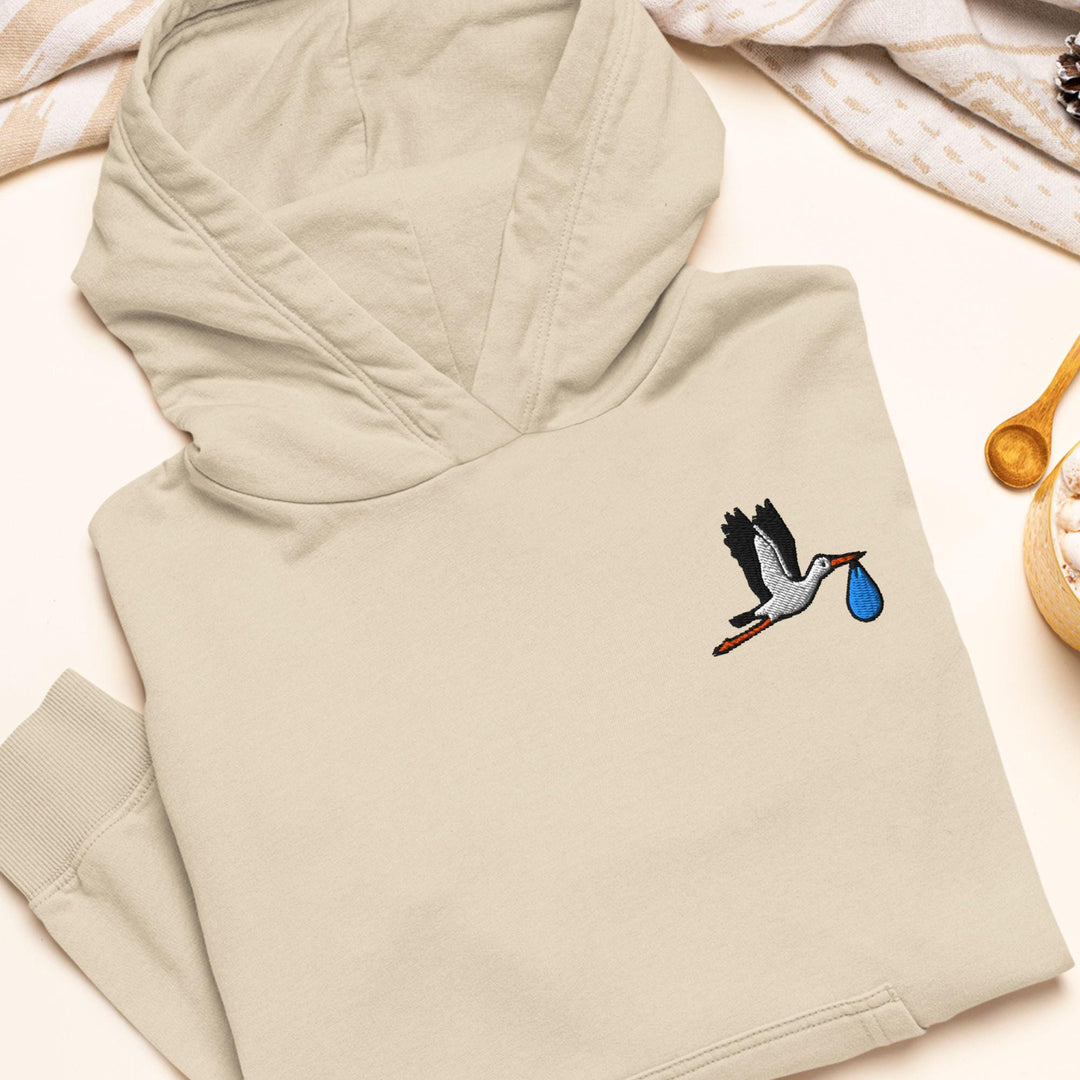 Flying Stork with Baby Bundle Embroidered Hoodie: Heavy Blend Cotton-Poly, Unisex Fit