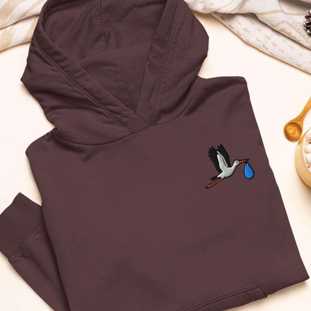 Flying Stork with Baby Bundle Embroidered Hoodie: Heavy Blend Cotton-Poly, Unisex Fit