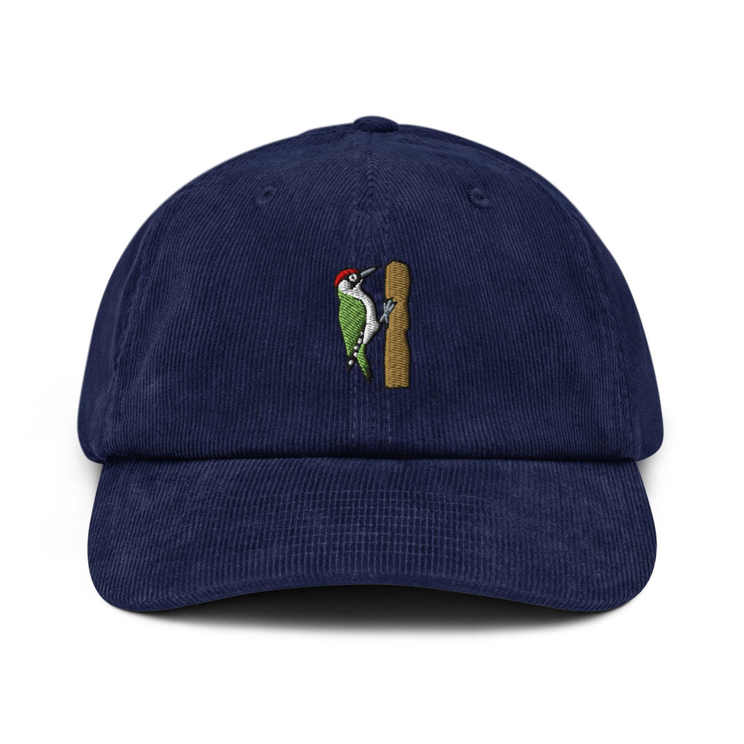 European Green Woodpecker Embroidered Cotton Corduroy Hat: Adjustable Fit