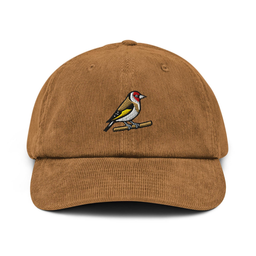 European Goldfinch Embroidered Cotton Corduroy Hat: Adjustable Fit