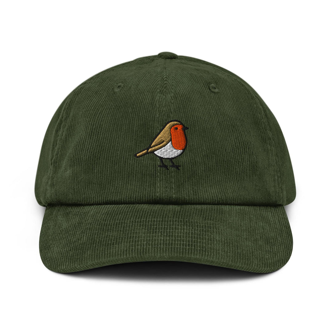 European Robin Embroidered Cotton Corduroy Hat: Adjustable Fit