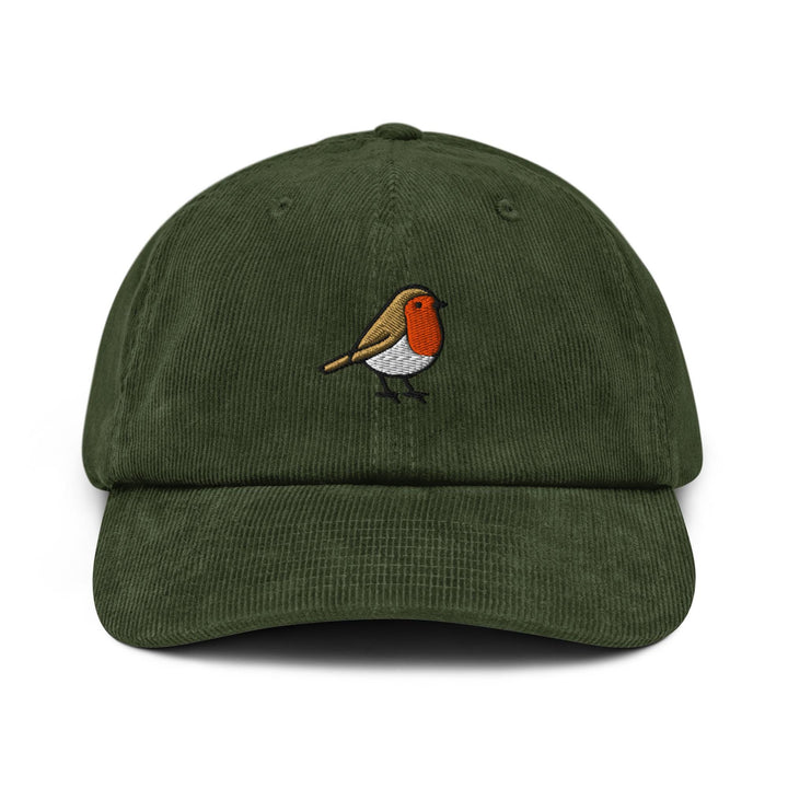 European Robin Embroidered Cotton Corduroy Hat: Adjustable Fit