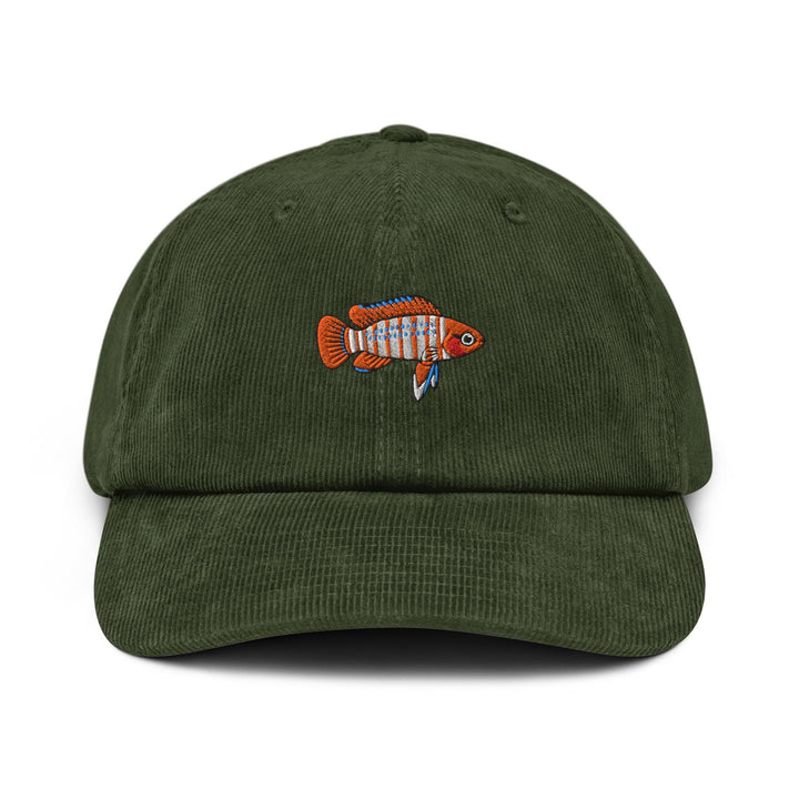 Scarlet Badis Embroidered Cotton Corduroy Hat: Adjustable Fit