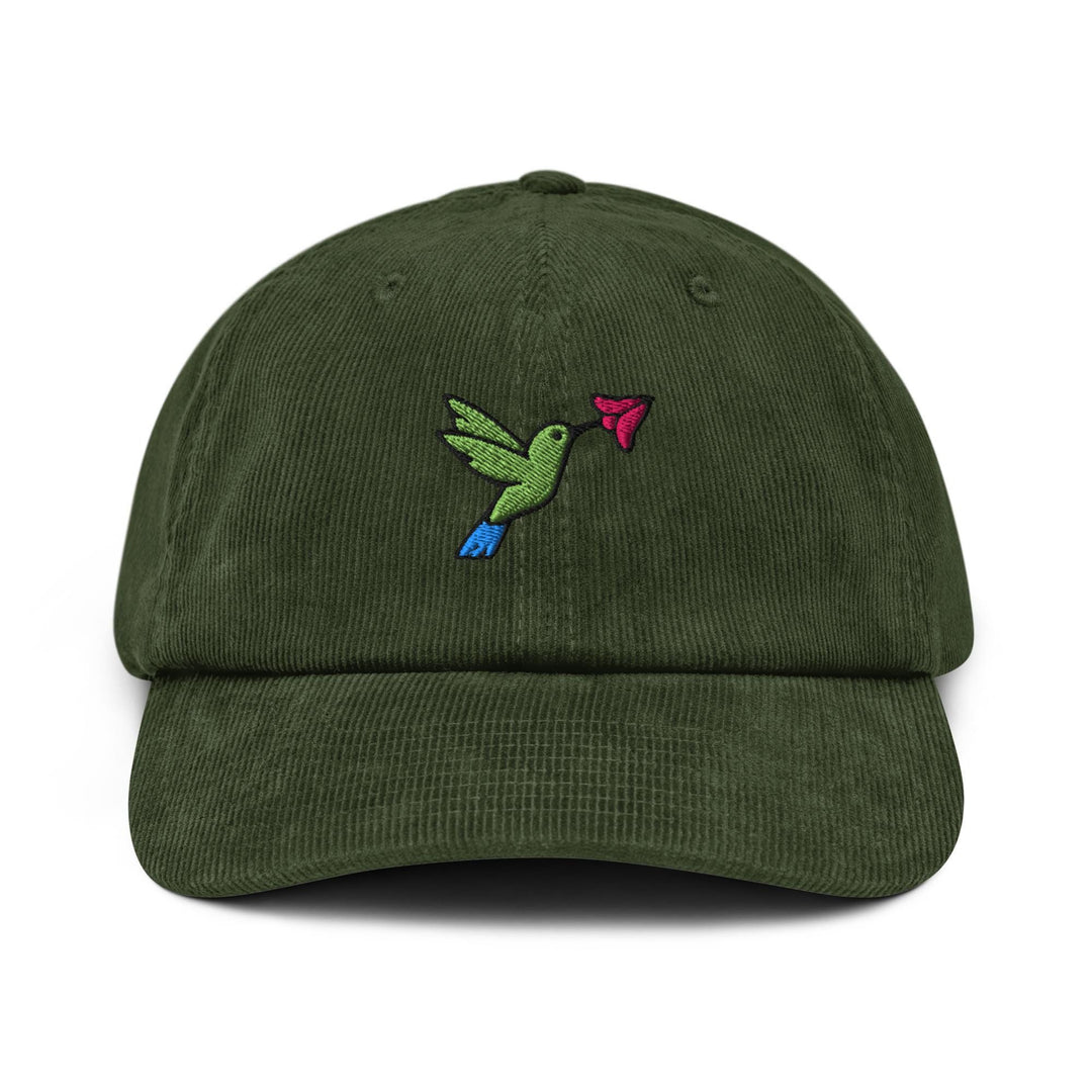 Hummingbird Embroidered Cotton Corduroy Hat: Adjustable Fit