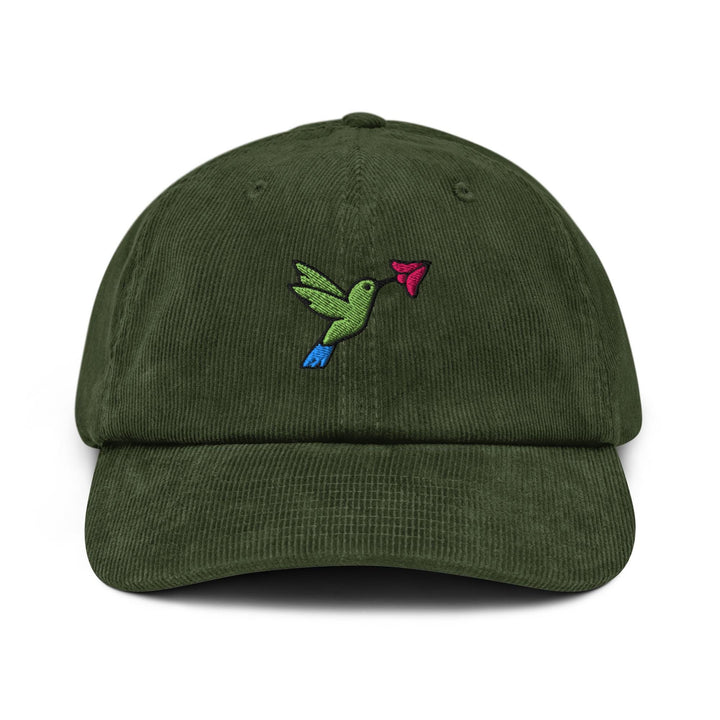 Hummingbird Embroidered Cotton Corduroy Hat: Adjustable Fit