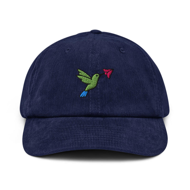 Hummingbird Embroidered Cotton Corduroy Hat: Adjustable Fit
