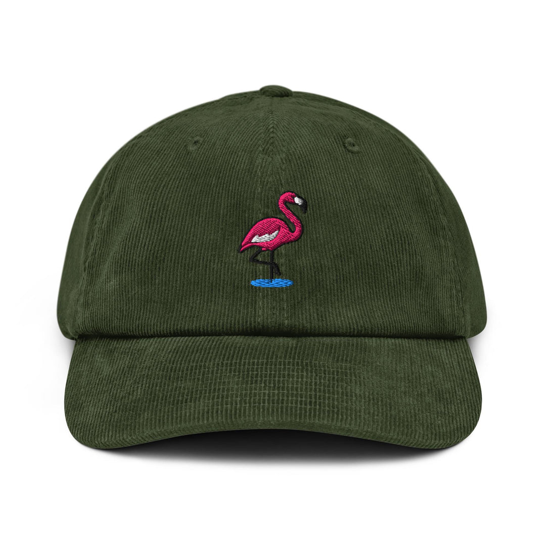Flamingo in Water Embroidered Cotton Corduroy Hat: Adjustable Fit