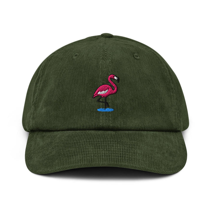 Flamingo in Water Embroidered Cotton Corduroy Hat: Adjustable Fit
