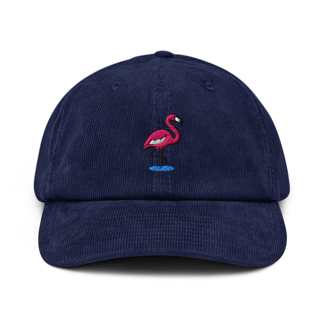 Flamingo in Water Embroidered Cotton Corduroy Hat: Adjustable Fit
