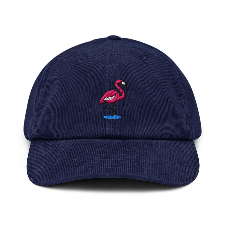 Flamingo in Water Embroidered Cotton Corduroy Hat: Adjustable Fit