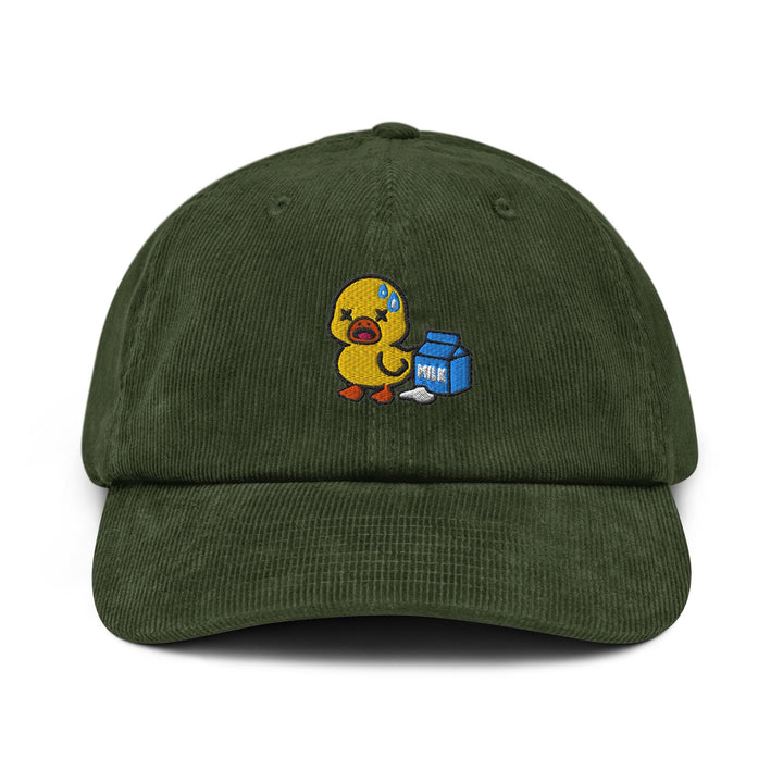 Lactose Intolerant Duck Embroidered Cotton Corduroy Hat: Adjustable Fit