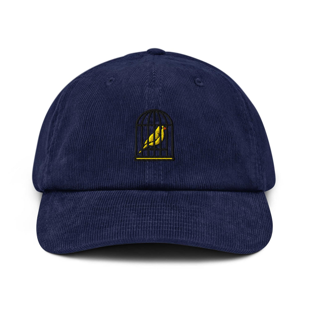 Canary in a Cage Embroidered Cotton Corduroy Hat: Adjustable Fit