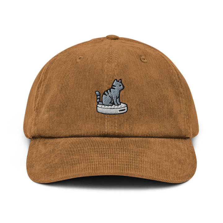 Cat on Vacuum Robot Embroidered Cotton Corduroy Hat: Adjustable Fit