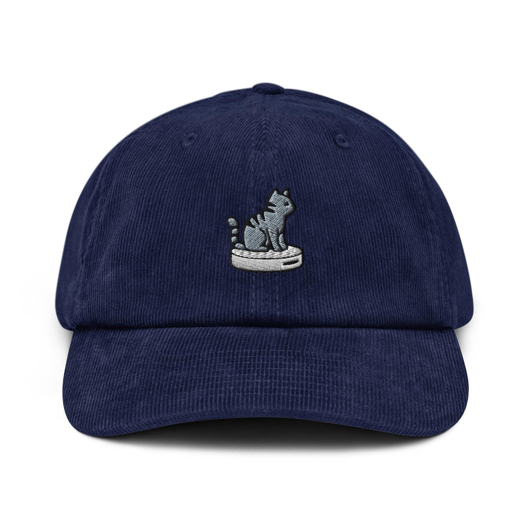 Cat on Vacuum Robot Embroidered Cotton Corduroy Hat: Adjustable Fit