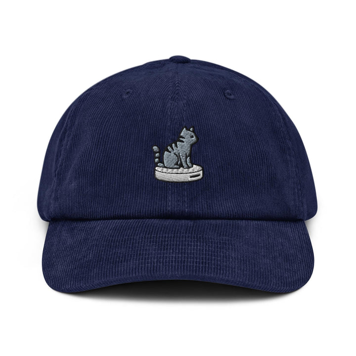 Cat on Vacuum Robot Embroidered Cotton Corduroy Hat: Adjustable Fit