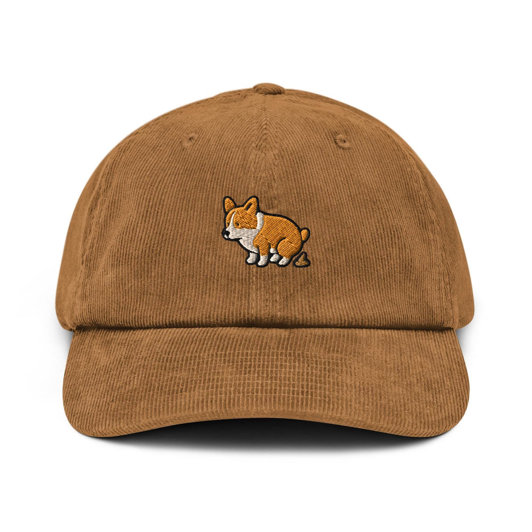 Corgi Pooping Embroidered Cotton Corduroy Hat: Adjustable Fit