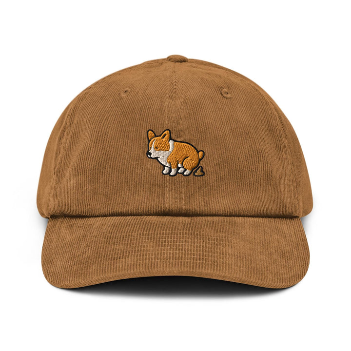 Corgi Pooping Embroidered Cotton Corduroy Hat: Adjustable Fit