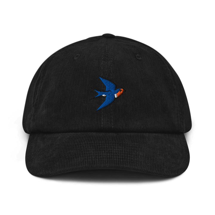 Swallow Bird Embroidered Cotton Corduroy Hat: Adjustable Fit