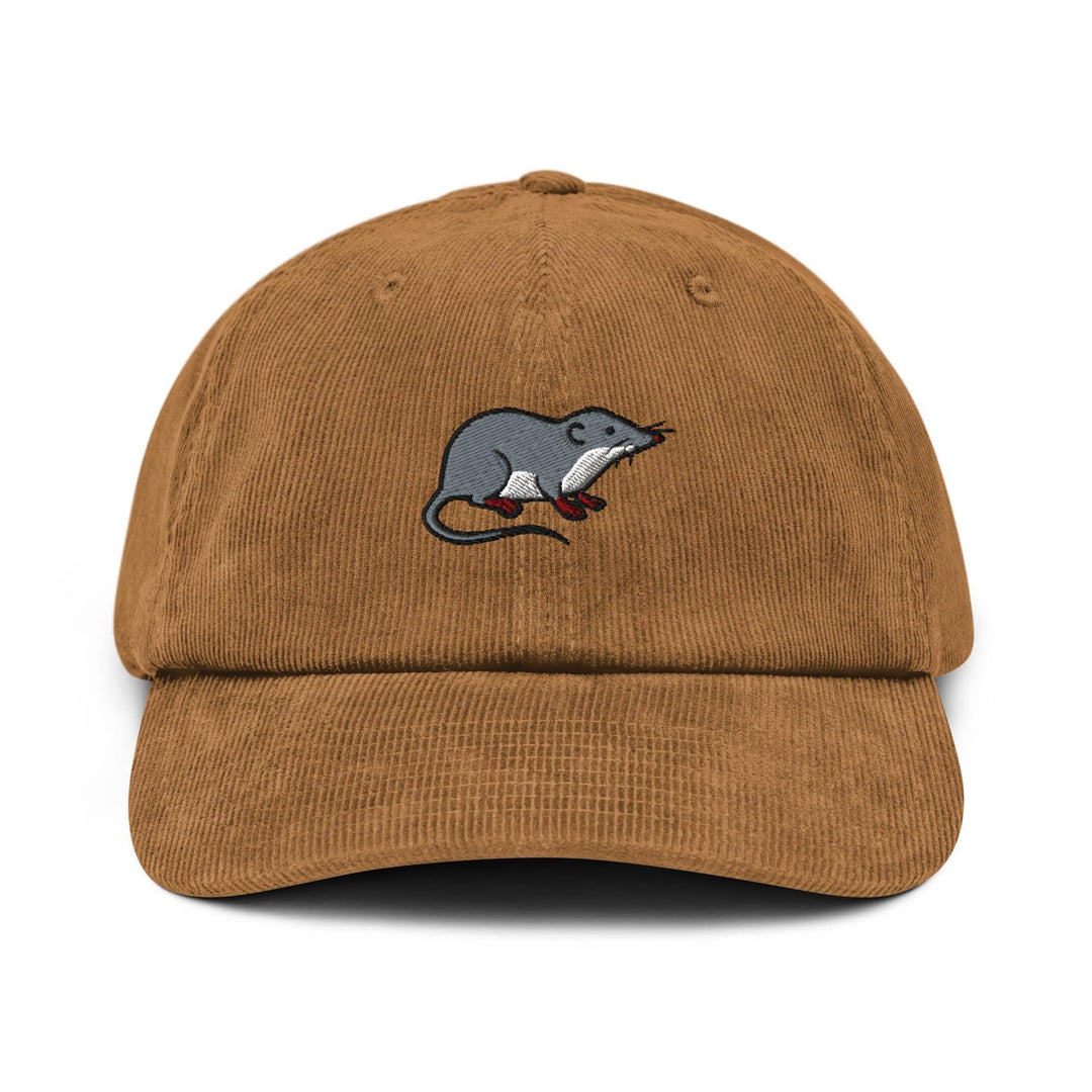 American Water Shrew (Sorex palustris) Embroidered Cotton Corduroy Hat: Adjustable Fit