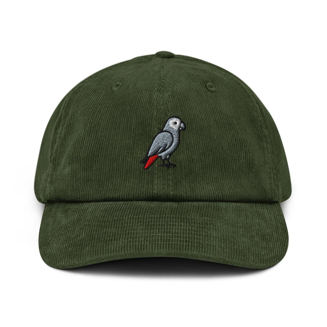 African Grey Parrot Embroidered Cotton Corduroy Hat: Adjustable Fit