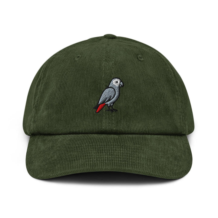 African Grey Parrot Embroidered Cotton Corduroy Hat: Adjustable Fit