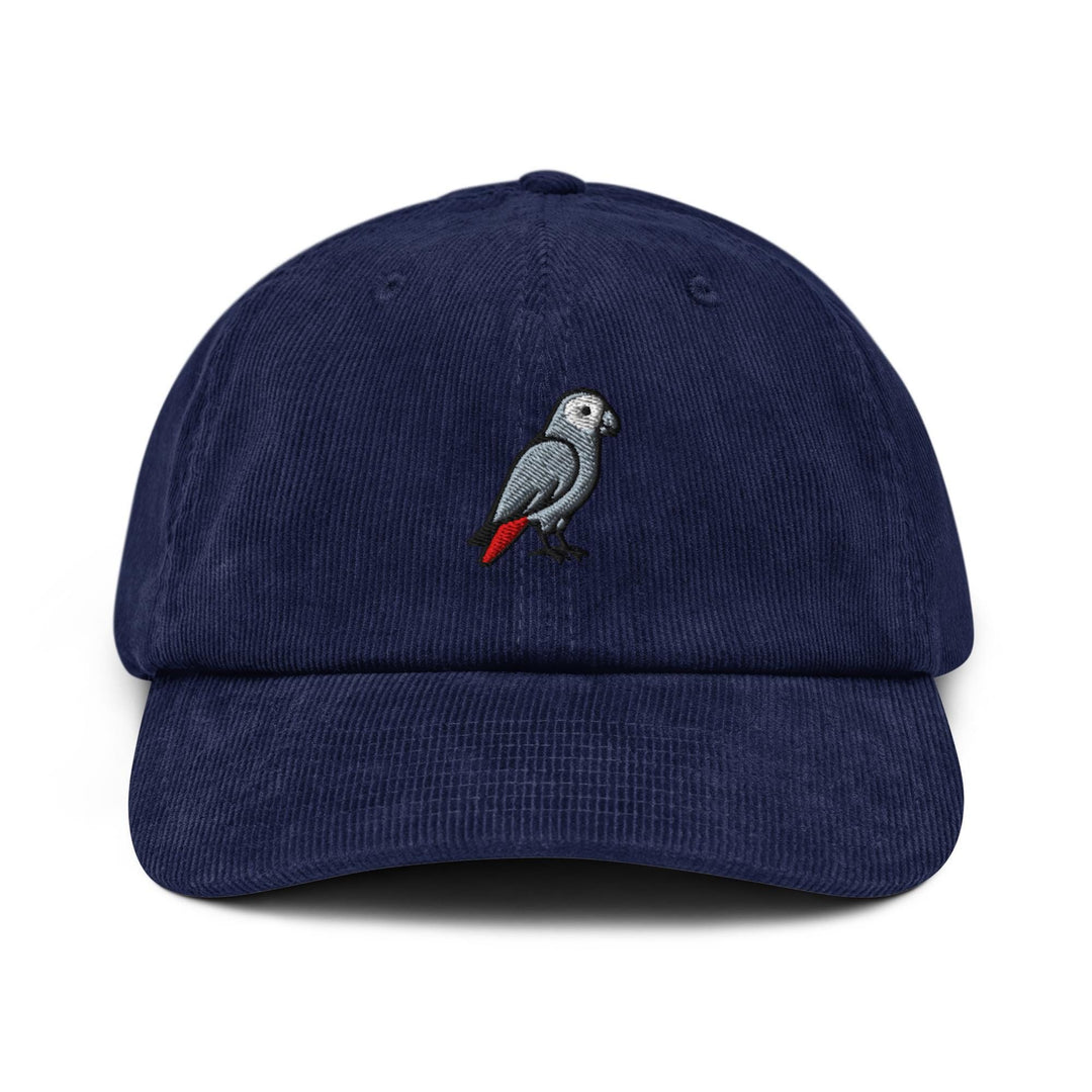 African Grey Parrot Embroidered Cotton Corduroy Hat: Adjustable Fit