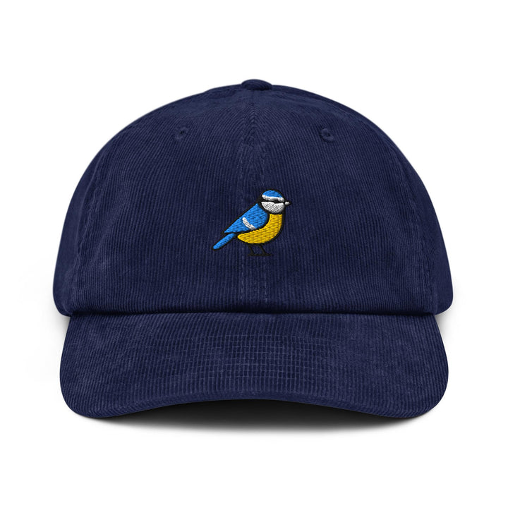 Eurasian Blue Tit Embroidered Cotton Corduroy Hat: Adjustable Fit