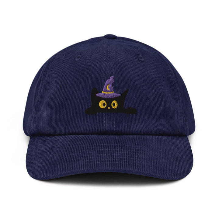 Black Wizard Cat Embroidered Cotton Corduroy Hat: Adjustable Fit
