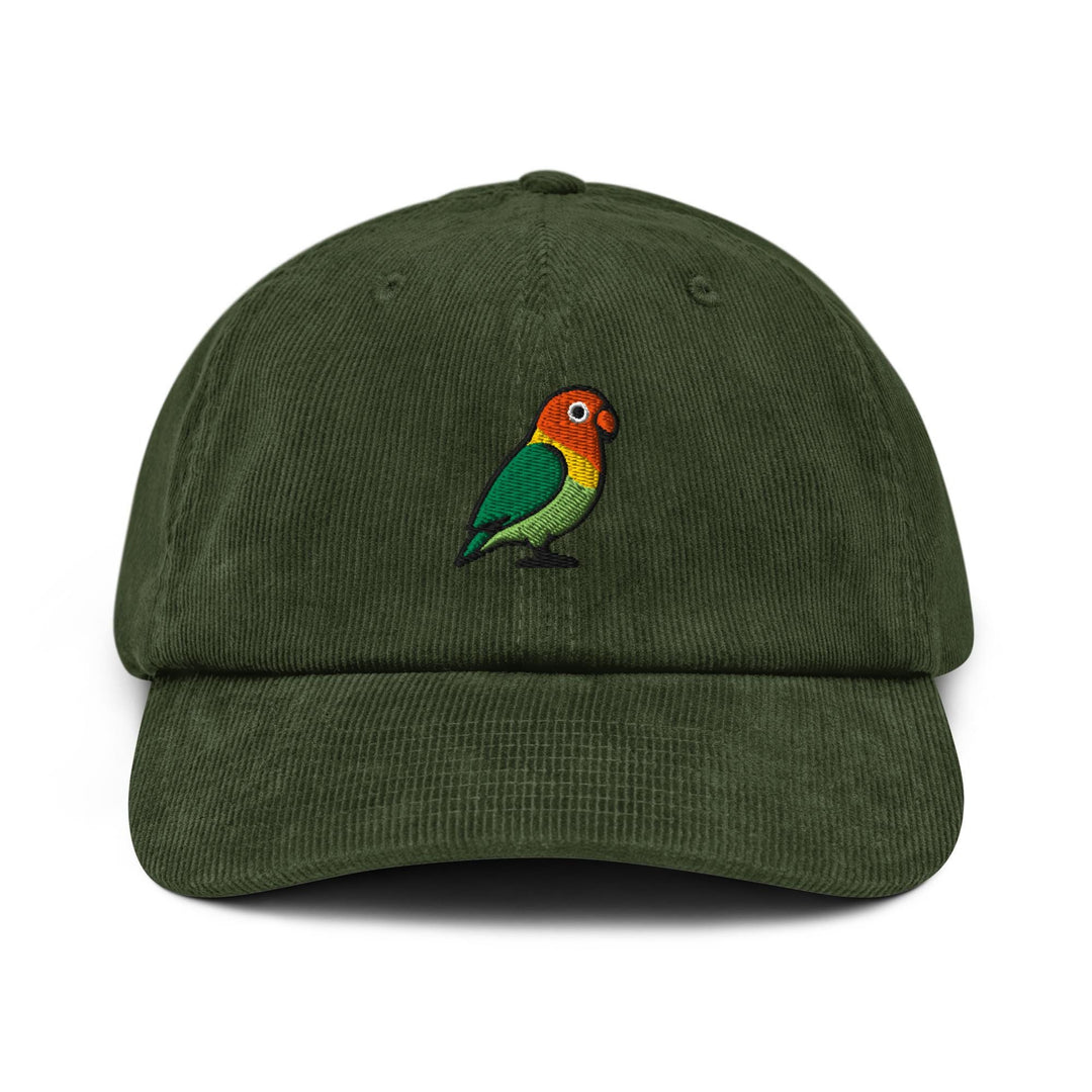 Lovebird Embroidered Cotton Corduroy Hat: Adjustable Fit