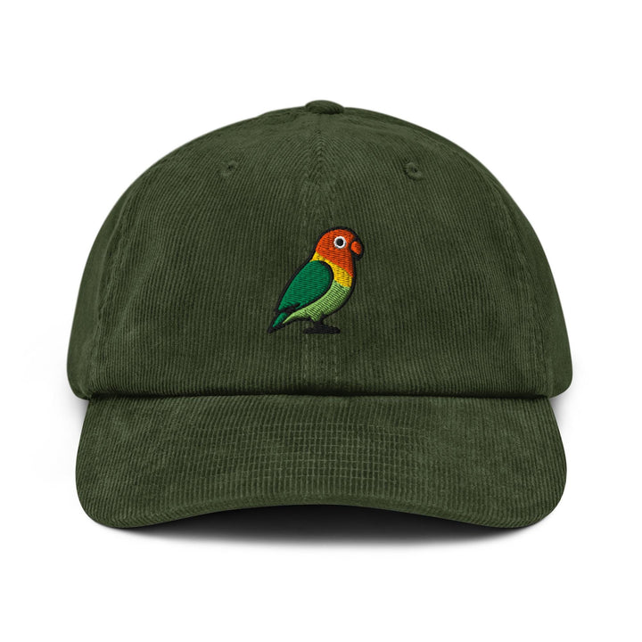 Lovebird Embroidered Cotton Corduroy Hat: Adjustable Fit