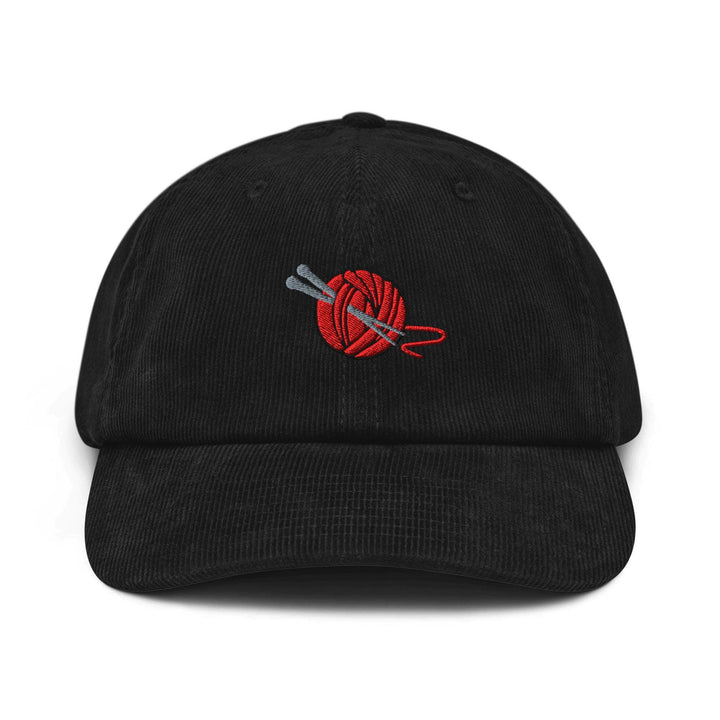 Knitting Needle and Yarn Embroidered Cotton Corduroy Hat: Adjustable Fit