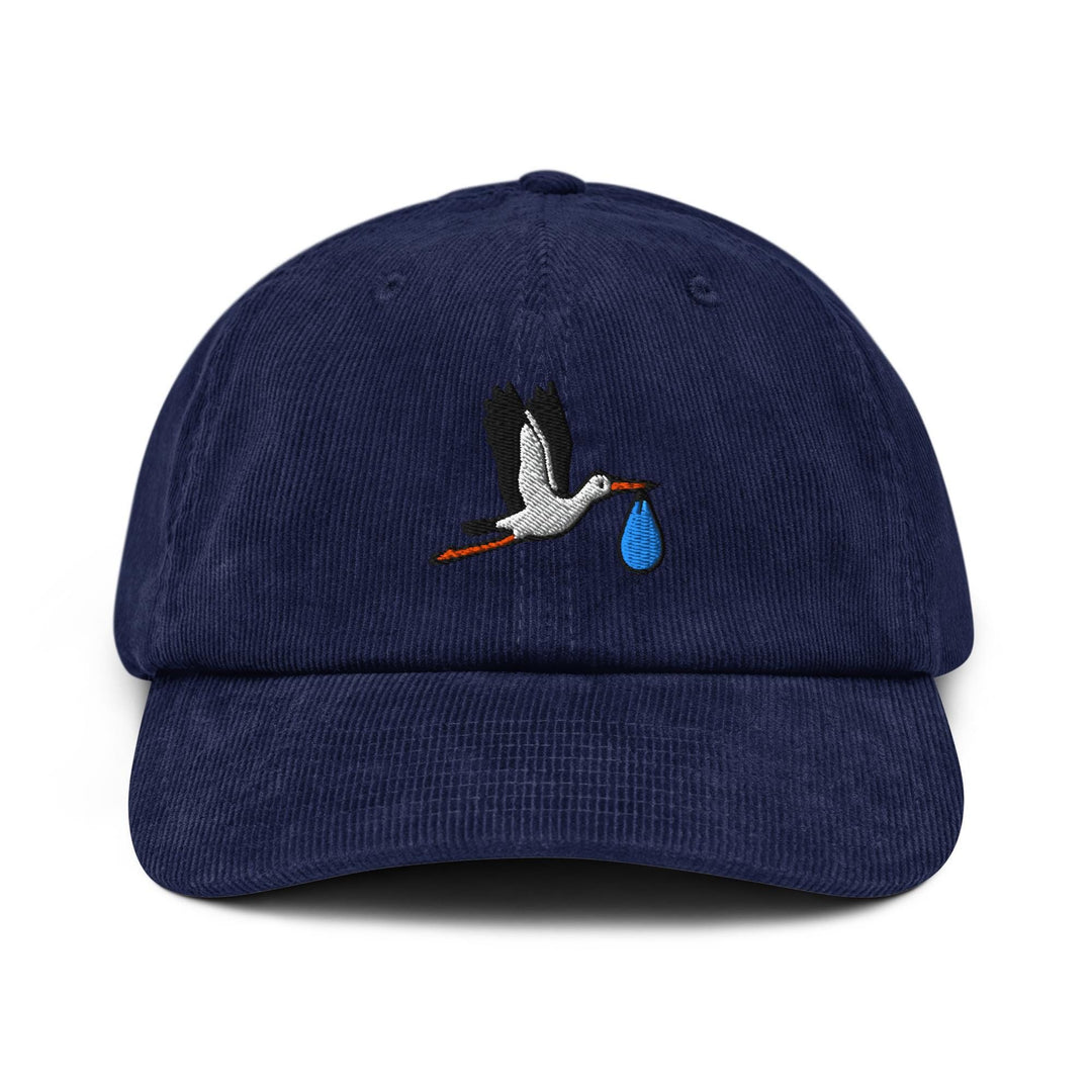 Flying Stork with Baby Bundle Embroidered Cotton Corduroy Hat: Adjustable Fit