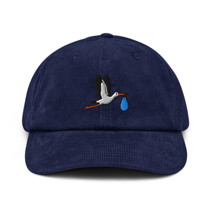 Flying Stork with Baby Bundle Embroidered Cotton Corduroy Hat: Adjustable Fit