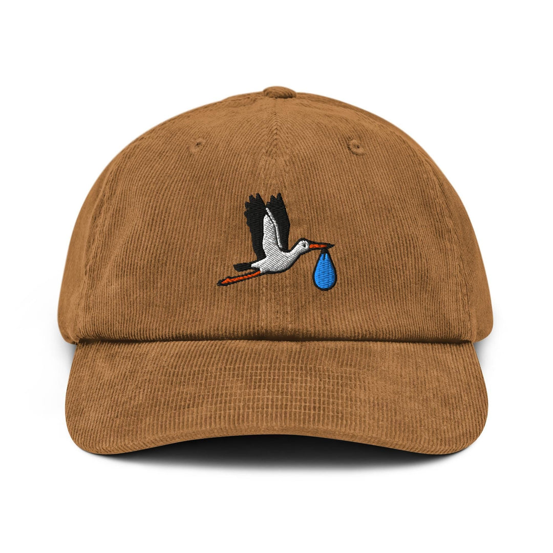 Flying Stork with Baby Bundle Embroidered Cotton Corduroy Hat: Adjustable Fit