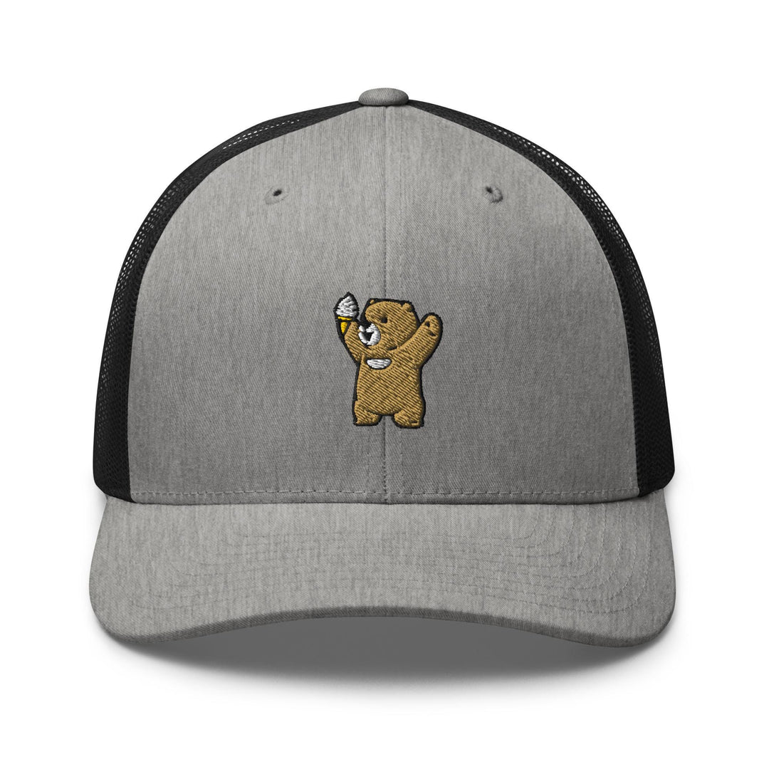 Cheerful Ice Cream Bear Embroidered Trucker Hat: Structured Retro Cap with Mesh Back