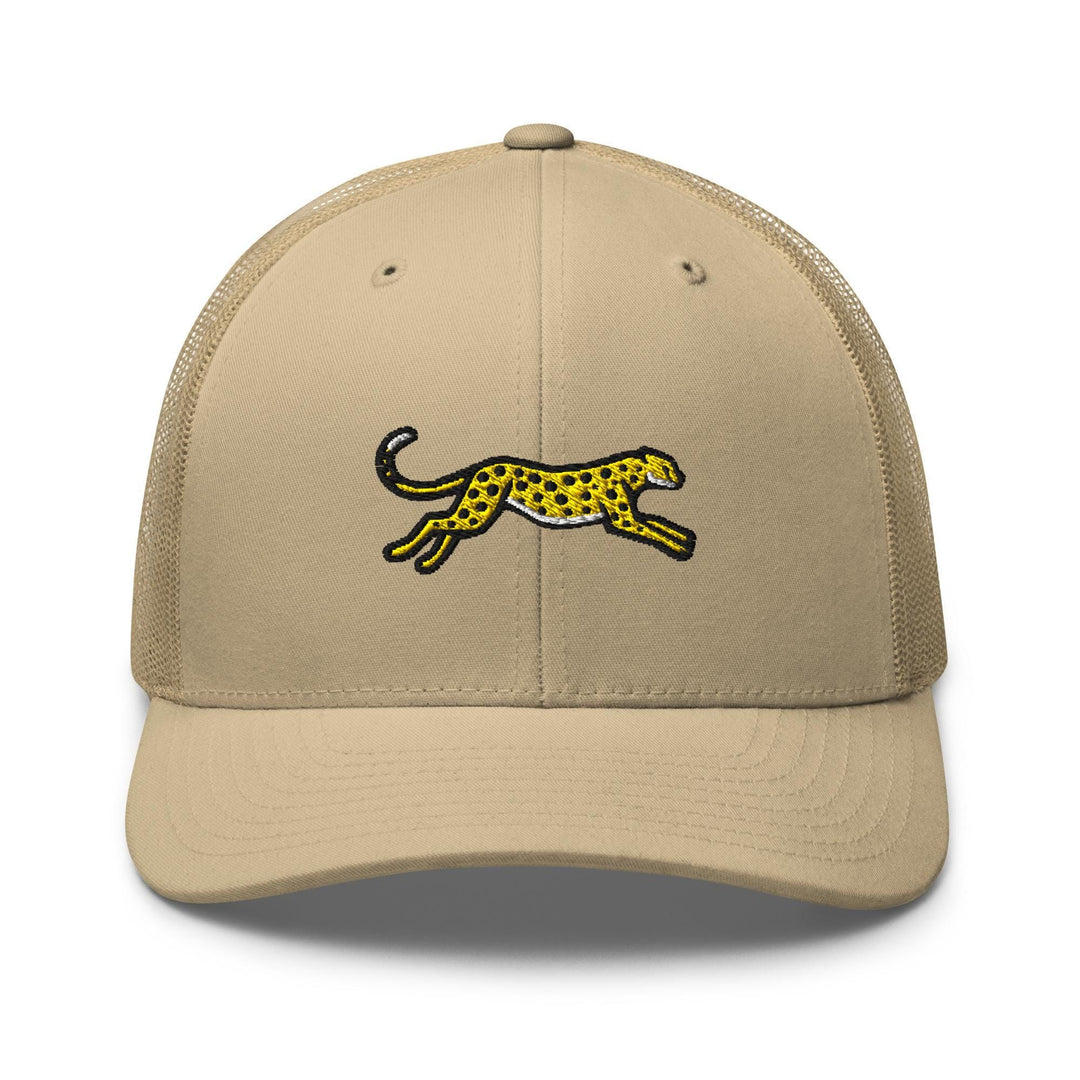 Cheetah Embroidered Trucker Hat: Structured Retro Cap with Mesh Back