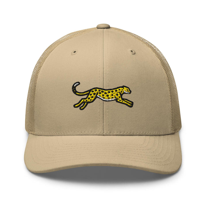 Cheetah Embroidered Trucker Hat: Structured Retro Cap with Mesh Back