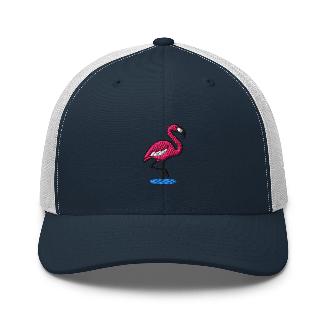 Flamingo in Water Embroidered Trucker Hat: Structured Retro Cap with Mesh Back