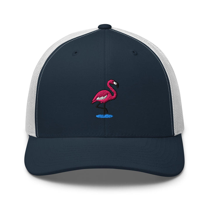 Flamingo in Water Embroidered Trucker Hat: Structured Retro Cap with Mesh Back